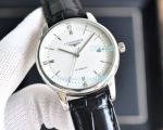 Best Replica Longines White Dial Stainless Steel Case Black Leather Strap Watch